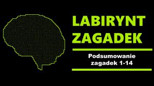 Z lewej strony znajduje się obrys mózgu z wpisanym w niego labiryntem. Z prawej strony znajduje się zielony napis Labirynt zagadek pod nim biały napis Podsumowanie zagadek 1-14.